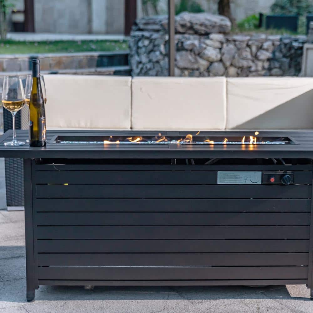 57-Inch Bronze Aluminum Gas Fire Pit Table with Glass Wind Guard
