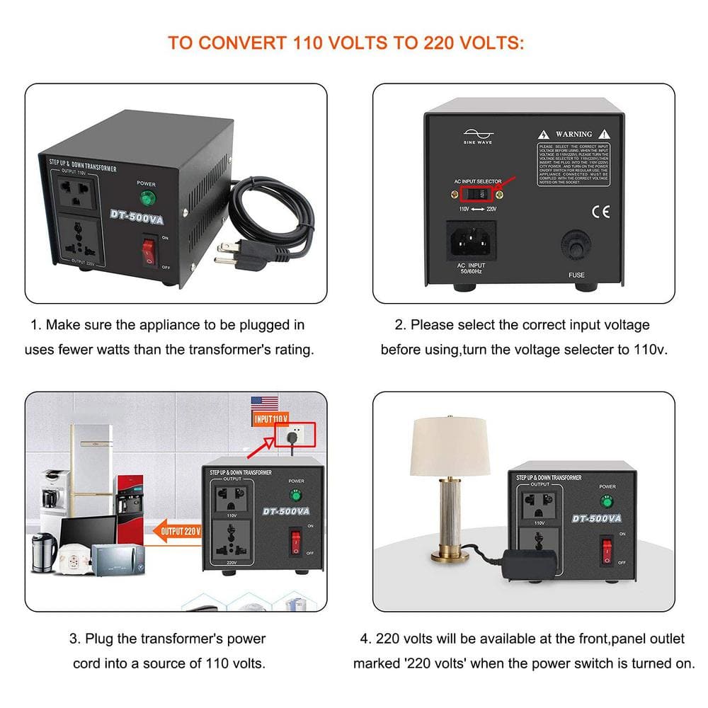 500W Black Copper Step Up & Down Voltage Transformer