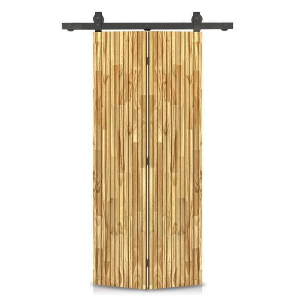 CALHOME Japanese Series 36 in. x 84 in. Hollow Core Weather Oak Stained Pine Wood Bi-Fold Barn Door with Sliding Hardware Kit