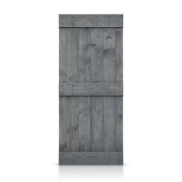 CALHOME 36 in. x 84 in. Mid-Bar Series Ash Gray DIY Knotty Pine Wood Interior Sliding Barn Door