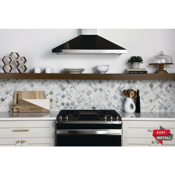 Xpress Mosaix Perfect-Fit Coastal Marble 2-3/4 in. x 4-1/2 in. Marble Diamond Geometric Mosaic Sample Tile