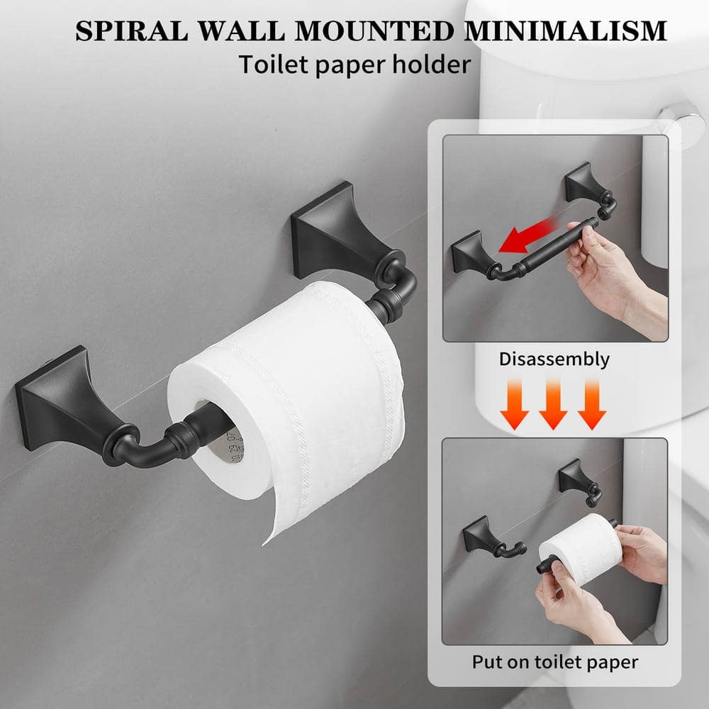 Matte Black 24-Inch Metal Bathroom Hardware Set with Towel Bar and Hook