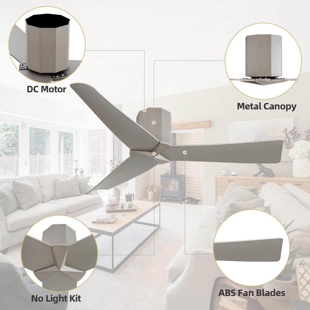 52" Charcoal Gray Low Profile 3-Blade Ceiling Fan with Remote