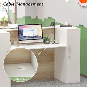 70.9 in. W White MDF Executive Desk with a Spacious Tabletop and 6-Enclosed Storage Shelves