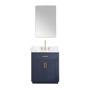 Gavino 30 in. W x 22 in. D x 34 in. H Single Sink Bath Vanity in Royal Blue with White Composite Stone Top and Mirror