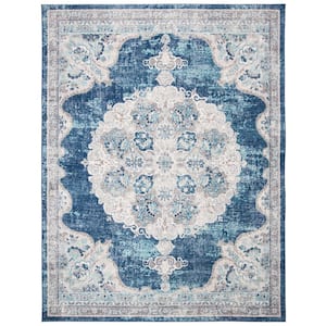 Brentwood Navy/Ivory 10 ft. x 13 ft. Distressed Medallion Floral Area Rug