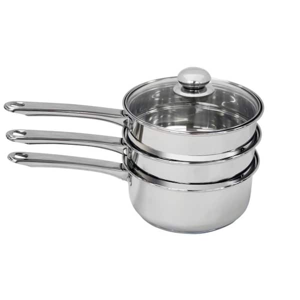 Pure Life 4-Piece 3 Qt. Double Boiler/Steamer in Silver