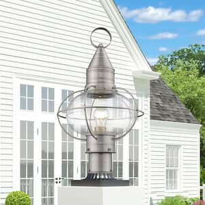 Hennington 20 in. 1-Light Brushed Nickel Cast Brass Hardwired Outdoor Rust Resistant Post Light with No Bulbs Included