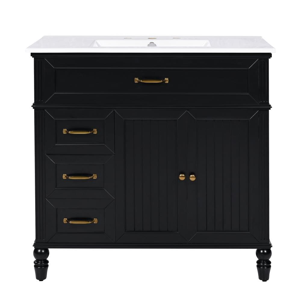36 in. W x 18.5 in. D x 34.4 in. H Freestanding Bath Vanity in Black with Ceramic Sink and Drawers price history on PriceWatchPro
