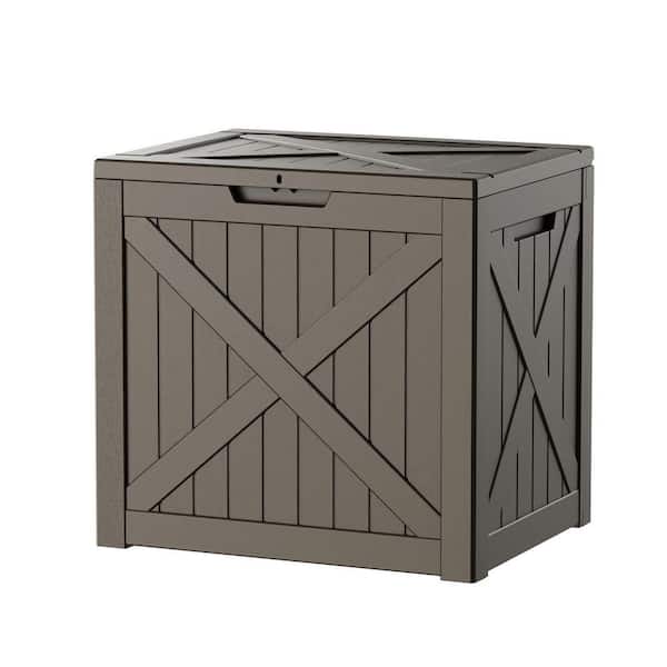 32 Gal. Resin Portable Durable Light Brown Deck Box with Lockable Lid