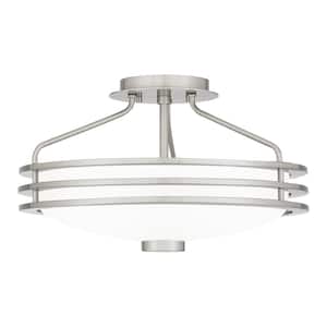 Emile 16.25 in. 3-Light Brushed Nickel Semi-Flush Mount with Etched Glass