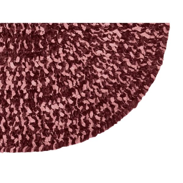 Chenille Tweed Braid Collection Burgundy & Mauve 72" Octagonal 100% Polyester Reversible Indoor Area Rug