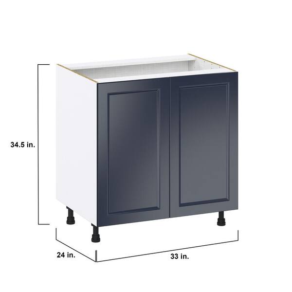 J COLLECTION Devon Painted Blue Recessed Assembled Sink Base Kitchen Cabinet w/ Full Height Doors (24 in. W x 34.5 in. H x 24 in. D)