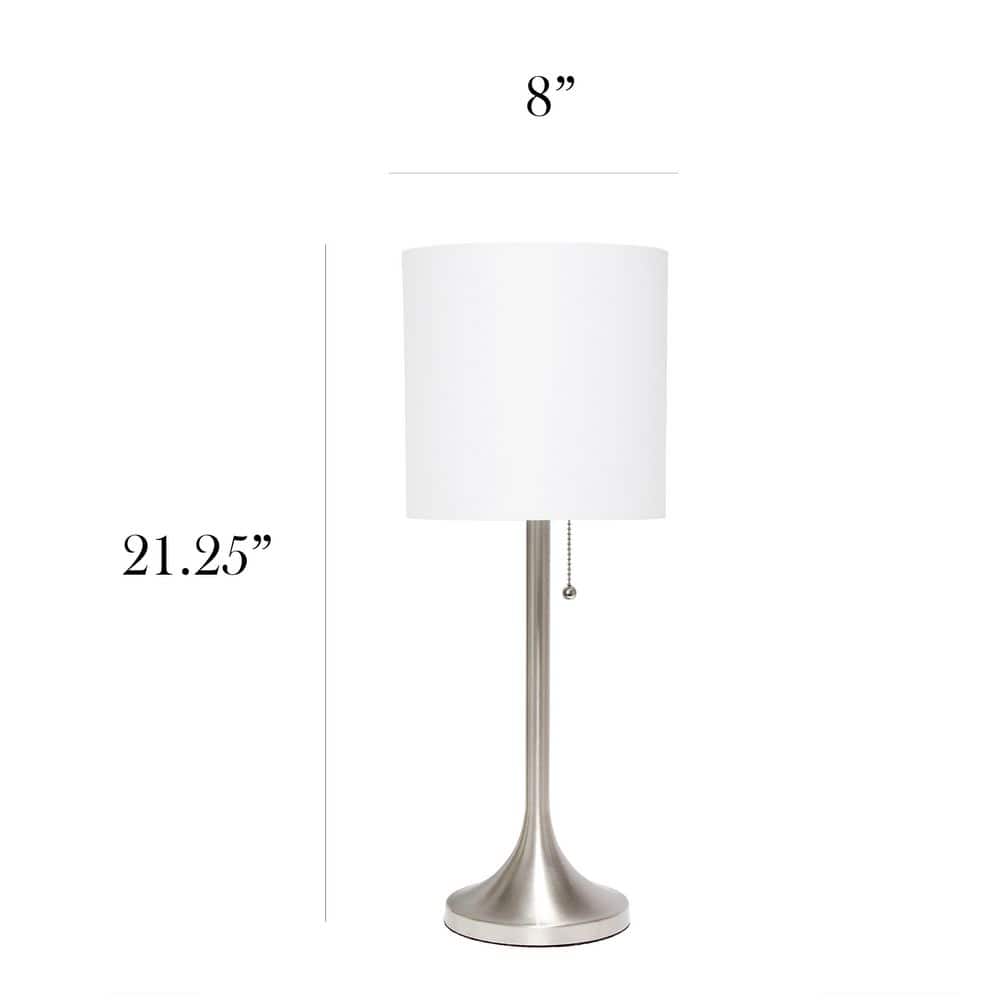 Brushed Nickel and White Tapered Table Lamp with Fabric Shade
