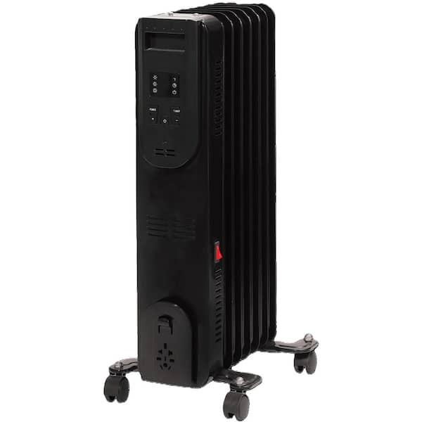 1500-Watt, 7-Fin Portable Oil Filled Radiator Electric Space Heater with Digital Display, Remote, Thermostat, Tip Over