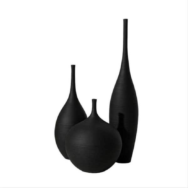 Black Ceramic Series 14.96 in. Black Ceramic Round Decorative Vase (Set of 3) LM0053