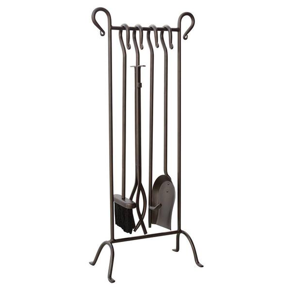 UniFlame Bronze 5-Piece Fireplace Tool Set with Crook Handles