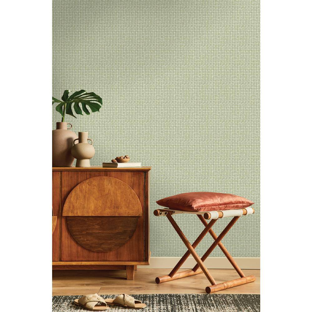 Green Basket Weave Non-pasted Wallpaper 396 in x 20.8 in