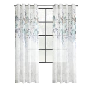 Floralie Olive Combo Polyester Faux Linen 52 in. W x 95 in. L Grommet Indoor Light Filtering Curtain (Single-Panel)