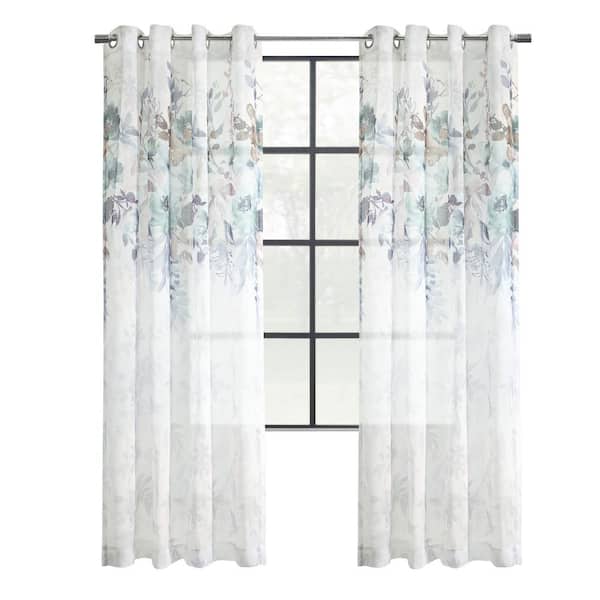 Habitat Floralie Olive Combo Polyester Faux Linen 52 in. W x 95 in. L Grommet Indoor Light Filtering Curtain (Single-Panel)