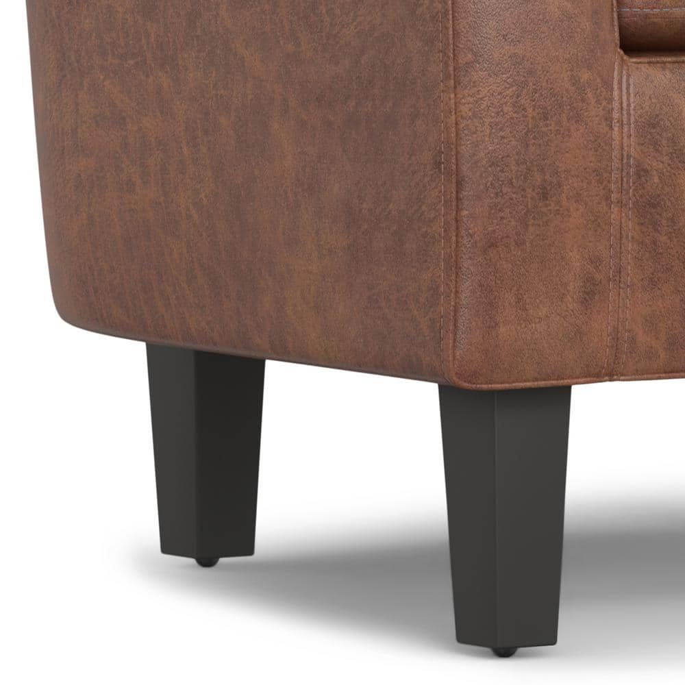 Austin 30" Distressed Saddle Brown Faux Leather Barrel Chair