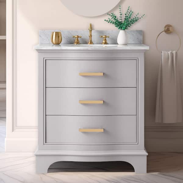 Monroe 30 in. W x 22 in. D Bath Vanity in Taupe with Natural Marble Vanity Top in Carrara White with White Sink