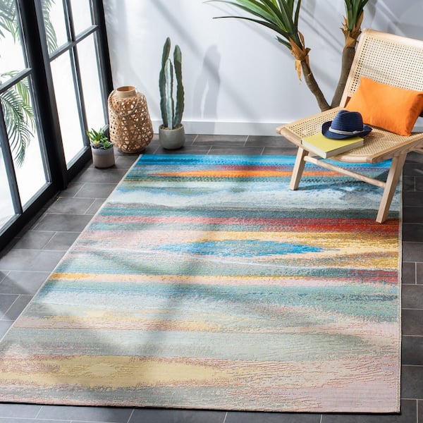 Barbados Light Blue/Pink 7 ft. x 9 ft. Gradient Abstract Indoor/Outdoor Patio  Area Rug