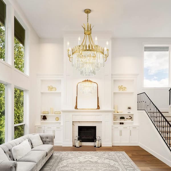 Athol 12-Light Modern Glam Gold Retro Large Crystal Chandelier for Living Room with no bulbs included
