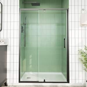 44 in. to 48 in. W x 72 in. H Framed Pivot Shower Door in Matte Black with Clear Tempered Glass
