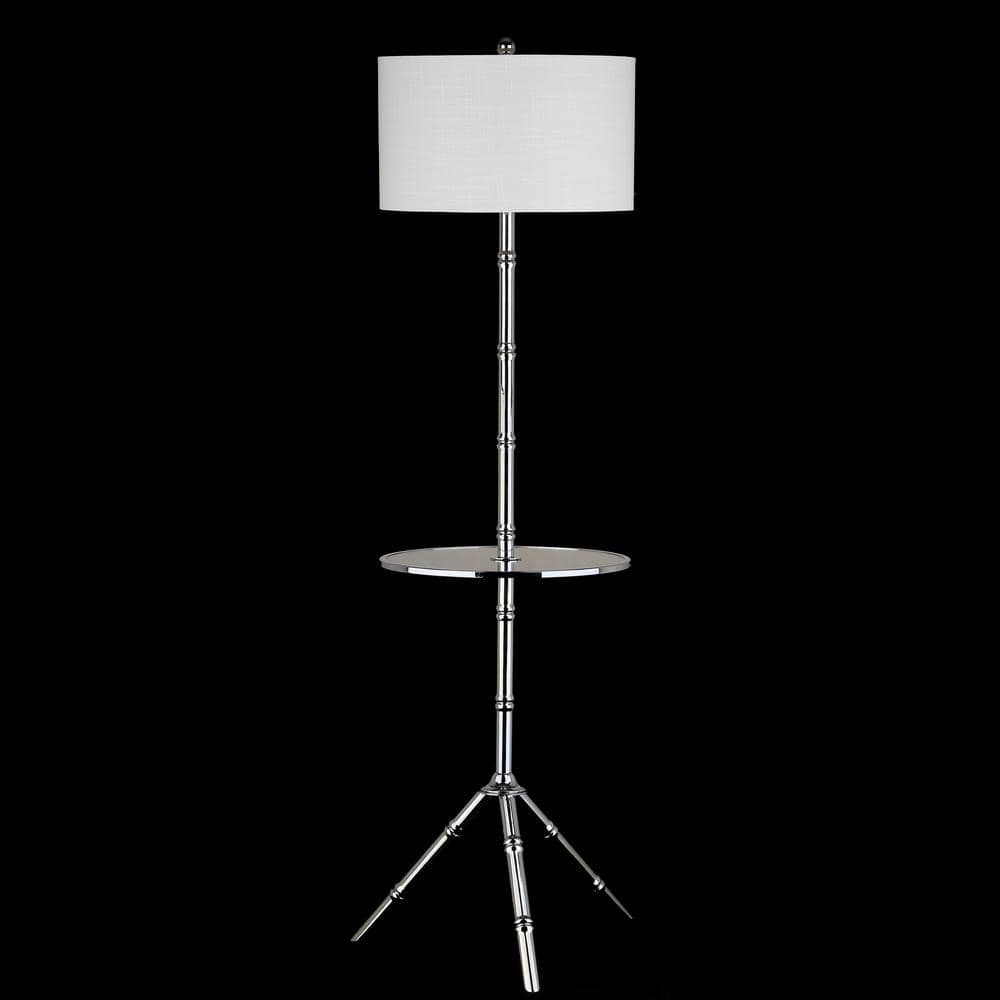 Chrome Tripod Floor Lamp with Drum Shade and Table
