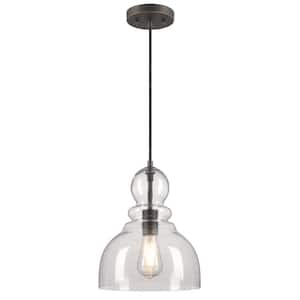 Fiona 1-Light Black-Bronze with Highlights Shaded Pendant and Clear Seeded Glass
