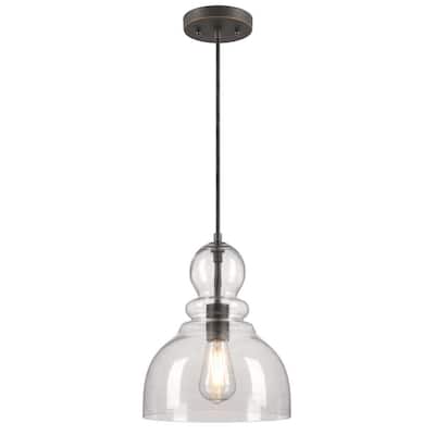 Fiona 1-Light Black-Bronze with Highlights Shaded Pendant and Clear Seeded Glass