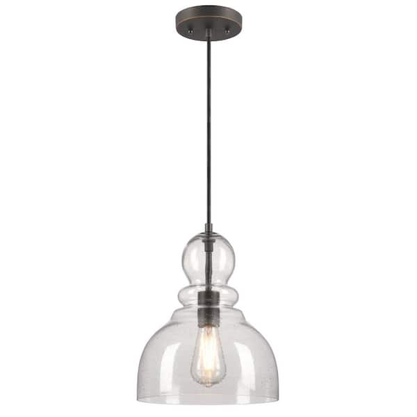Westinghouse Fiona 1-Light Black-Bronze with Highlights Shaded Pendant and Clear Seeded Glass
