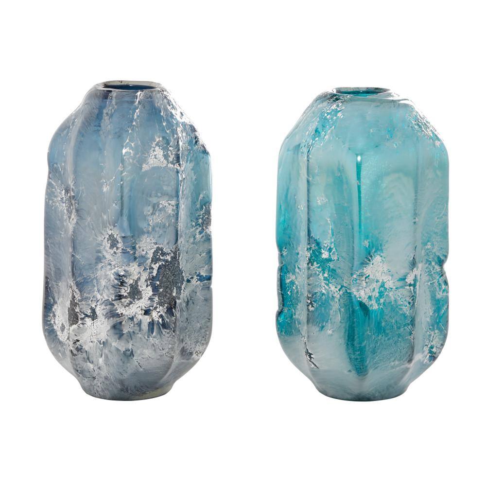 Handmade Blue and Teal Glass Decorative Vases Set