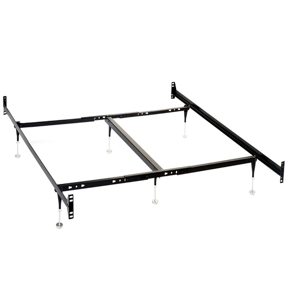 Black Metal Queen Bed Frame with Upholstered Headboard