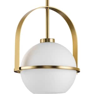 Delayne Collection 12.37 in. 1-Light Brushed Bronze Pendant Light with Etched Opal Shade Modern for Kitchen