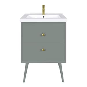 Green 24 in. W x 18 in. D x 34 in H Single Sink Freestanding Bath Vanity in Vintage Green with White Porcelain Top