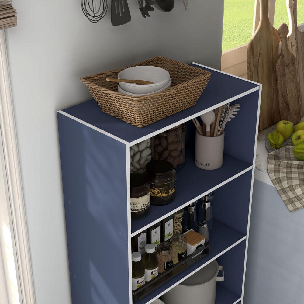Quincy Steel Blue Composite 4-Tier Stackable Cube Bookcase