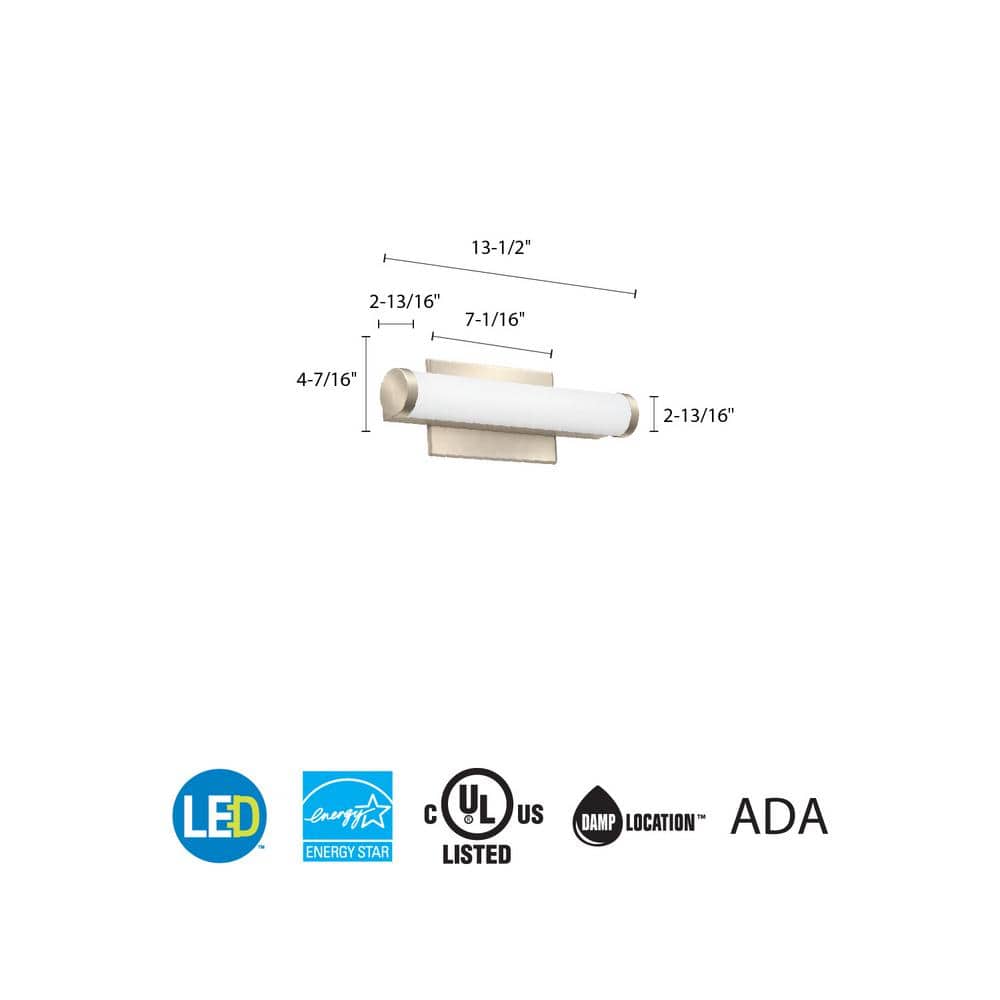 Brushed Nickel Dimmable LED Vanity Light with Switchable Color Temperature