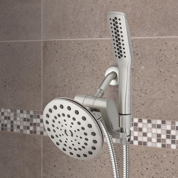 12-Spray Patterns with 1.8 GPM 7 in. Wall Mount High Pressure Dual Shower Head and Wand Shower Head in Brushed Nickel