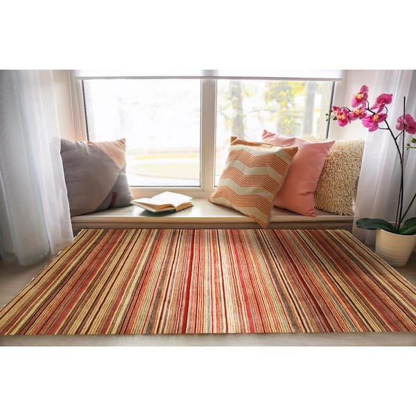 EORC Multicolored 9 ft. x 12 ft. Handmade Wool Transitional Lori Toni Area Rug