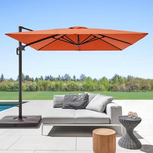 Rust Red Premium 10 ft. x 10 ft. Cantilever Patio Umbrella with a Base and 360° Rotation and Infinite Canopy Angle