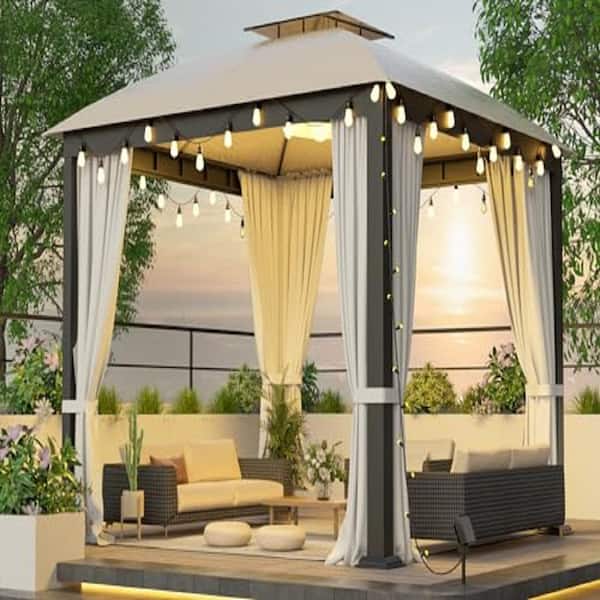 ITOPFOX 12 ft. x 10 ft. Soft top Metal Grill Gazebo HeavyDuty Double Roof Canopy with Mosquito Net Suitable for Garden, Backyard