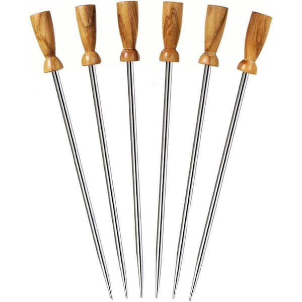 PRODYNE Olivewood Stainless Steel Steel Cocktail Picks Set Of 6, Brown
