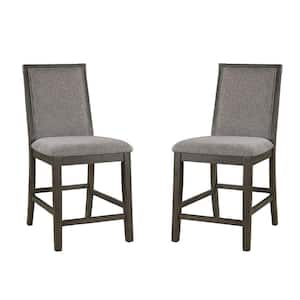 Weathered Wood, Grey Fabric Upholstered Counter Height Chair, Set of 2