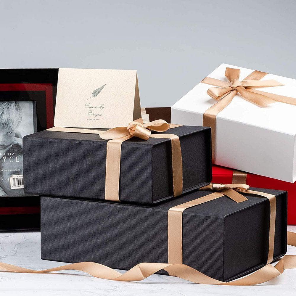 Black, 13.5 in. x 10 in. x 4 in. Paper Gift Box with Magnetic Lid ...