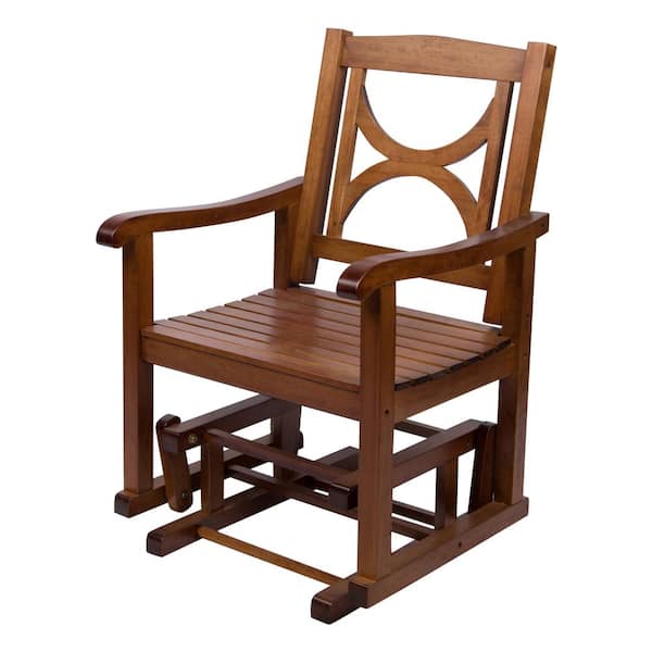 Shine Company 39"H Oak Finish Wooden Outdoor Luna Glider Chair, Yard Patio Garden Wood Furniture