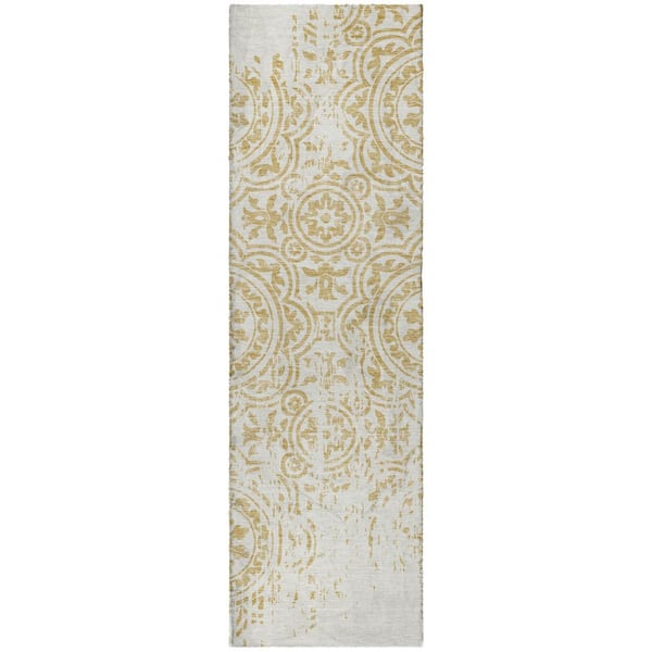 Dream Shag Premium Machine Washable Abstract ADS758 Gold 2 ft. x 7 ft. Runner Rug