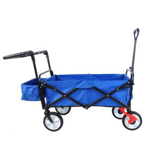 3.6 cu.ft. Oxford Fabric Steel Frame Wagon Heavy-Duty Folding Portable Camping Push Hand Garden Cart in Blue