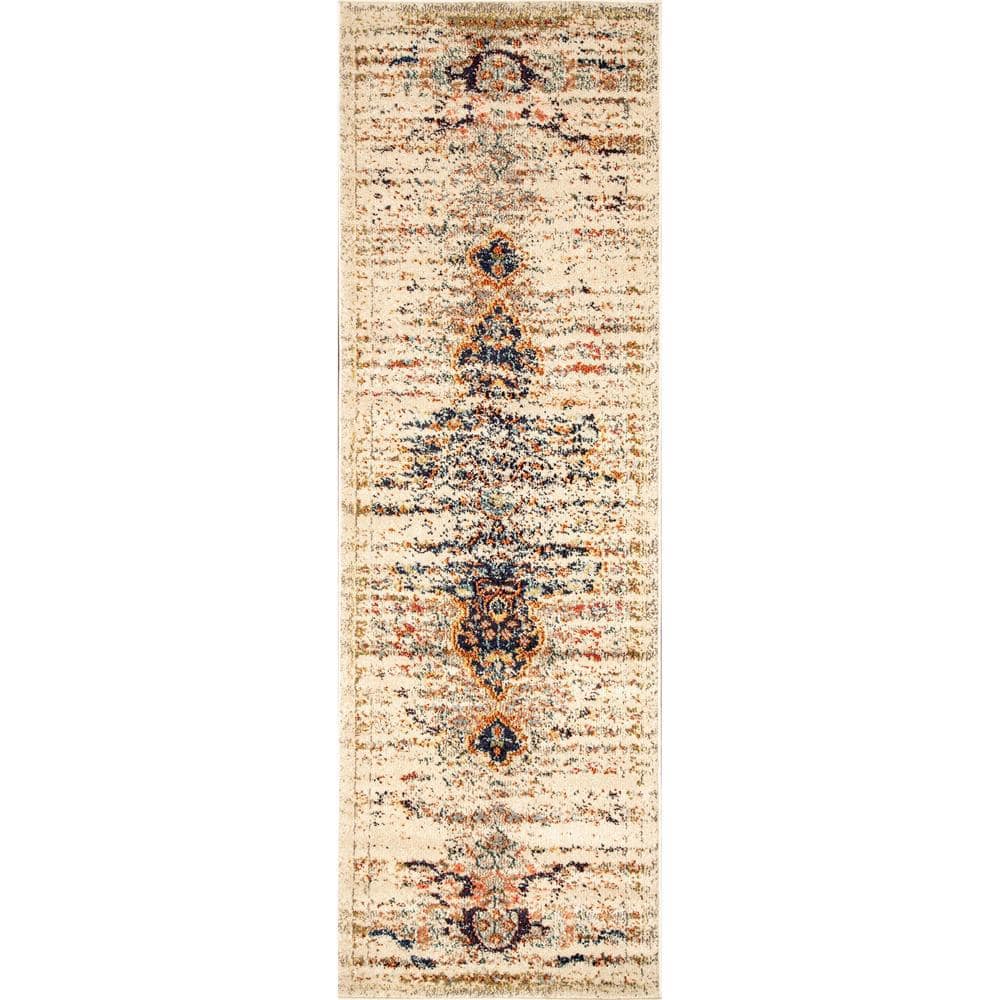 Sarita Beige Synthetic Rectangular Runner Rug 2'6" x 10'